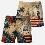 250 Years Vintage US Independence Day Aloha Shirt & Pants Set - Personalized Independence Day/ 4th of July Hawaiian Shirt & Men Shorts