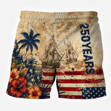 250 Years Vintage US Independence Day Aloha Shirt & Pants Set - Personalized Independence Day/ 4th of July Hawaiian Shirt & Men Shorts