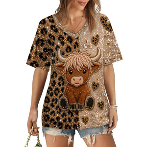 Love Highland Cow - Personalized Highland Cow Fully Printed V-Neck T-Shirt