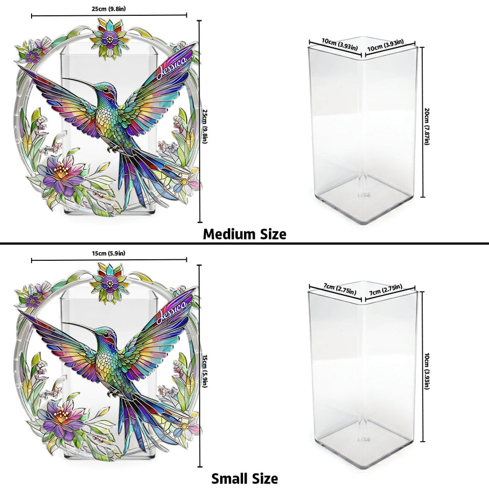Stunning Humming Bird - Personalized Hummingbird Acrylic Pot