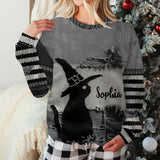 Black Cat With Witch Hat - Personalized Witch Ugly Sweater