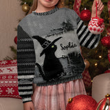 Black Cat With Witch Hat - Personalized Witch Ugly Sweater