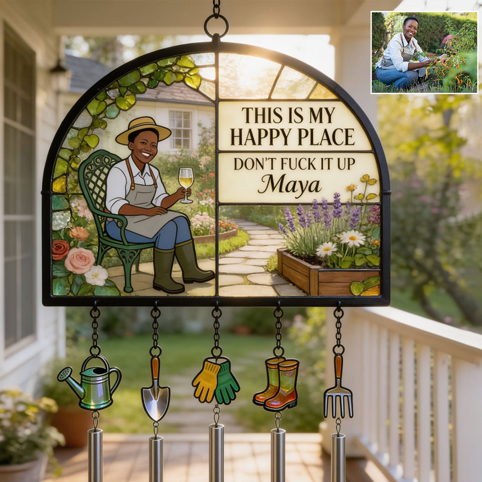Garden Is My Happy Place - Personalized Gardening Wind Chime With Charm