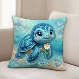 Salty Lil' Beach - Personalized Turtle Premium Faux Fur Pillow