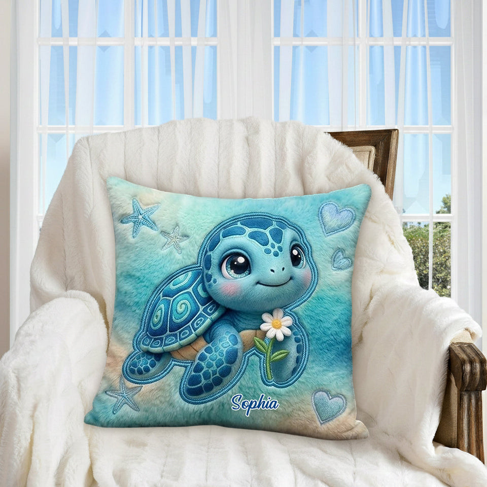 Salty Lil' Beach - Personalized Turtle Premium Faux Fur Pillow