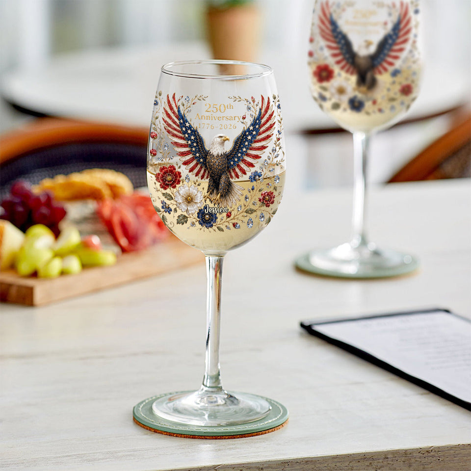 Land Of The Free - Personalized Bald Eagle Long Stem Wine Glass With Box