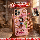 Cowgirl Gift, Whimsical Wild West Western - Personalized Cowgirl 3D Embossed Leather Phone Case