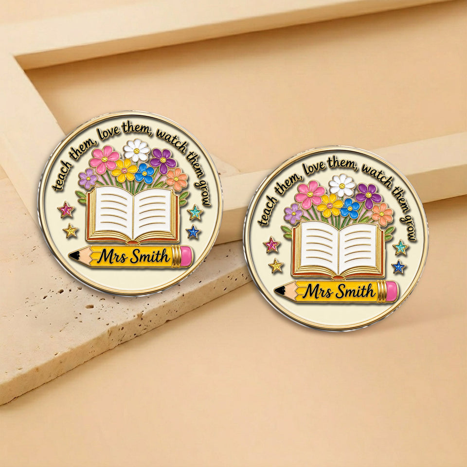 Teacher Gifts Boho Kraft - Personalized Teacher 3D Embossed Enamel Pin