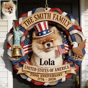 Pet Celebrate USA 250th Anniversary - Personalized Dog Custom Shaped Wood Sign