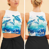 Salty Lil' Beach - Personalized Turtle Flare Leggings & Crop Tanktop
