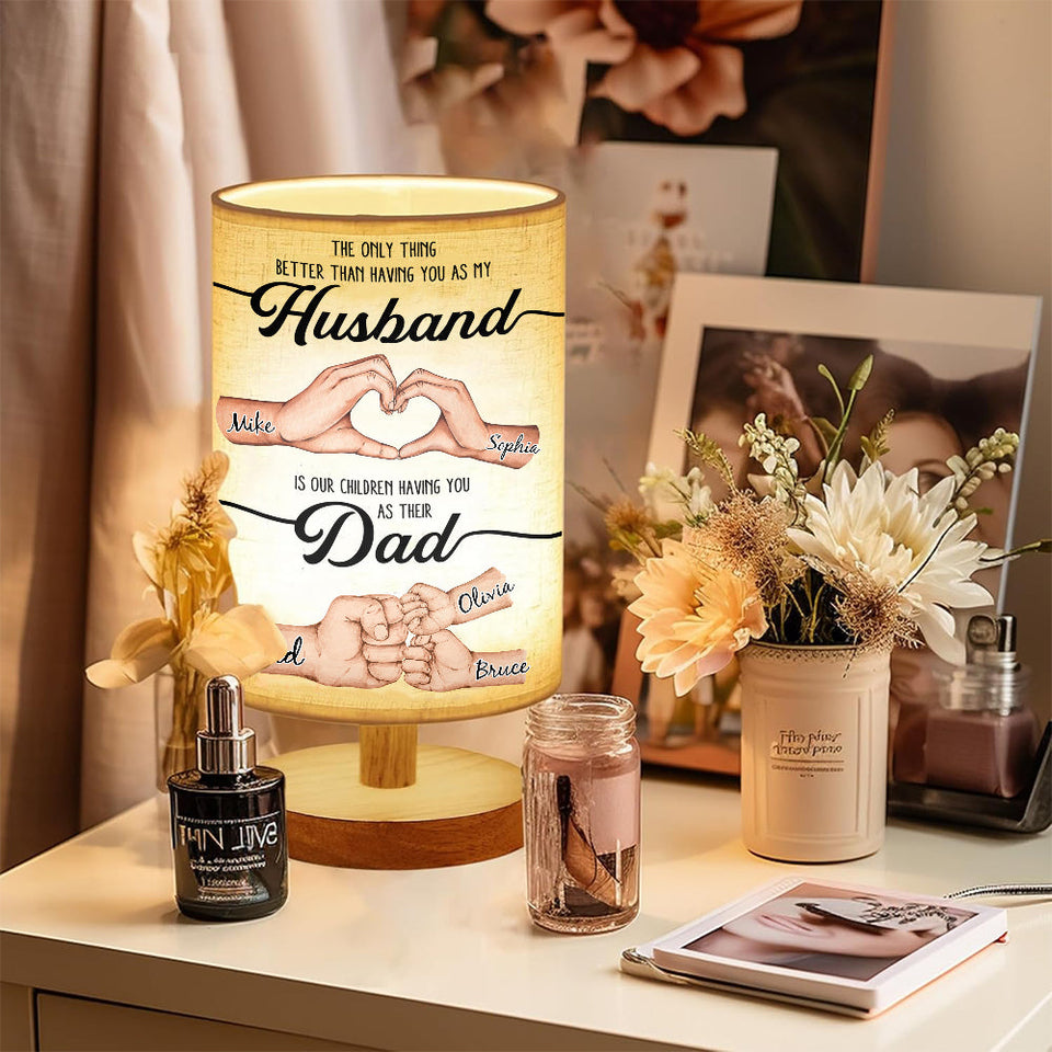 The Only Thing Better Husband Dad Hands - Personalized Father Table Lamp With Wood Base