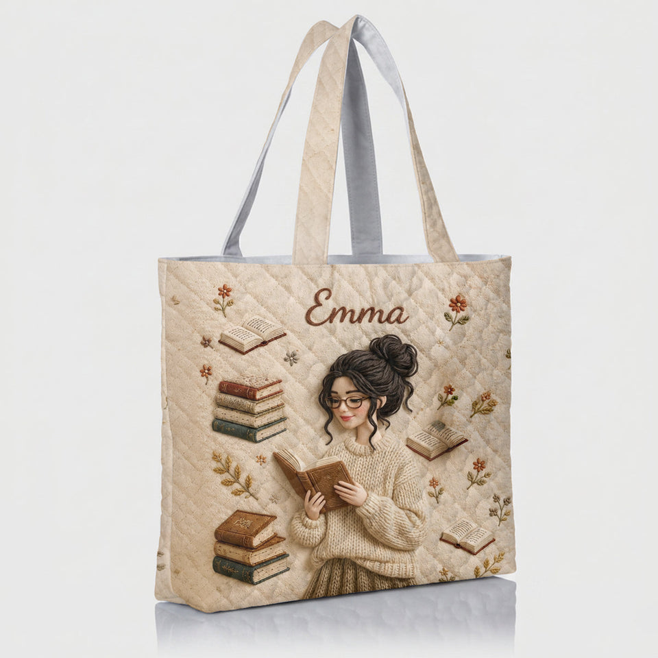 Love Reading - Personalized Book Quilted Tote Bag With Plush Charm