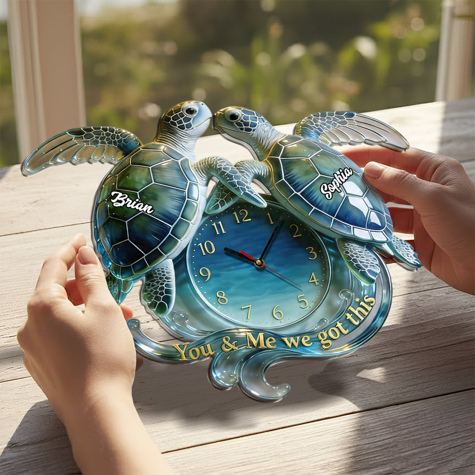 You & Me We Got This - Personalized Turtle Acrylic Wall Clock