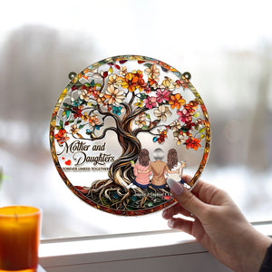Mother And Daughters Forever Linked Together - Personalized Mother Window Hanging Suncatcher Ornament