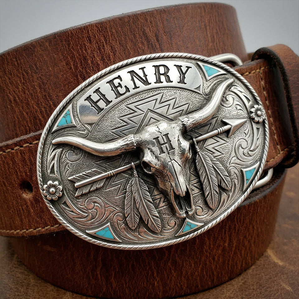 Custom Initial Western Spirit - Personalized Western Outfit Leather Belt With Shaped Buckle