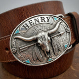 Custom Initial Western Spirit - Personalized Western Outfit Leather Belt With Shaped Buckle