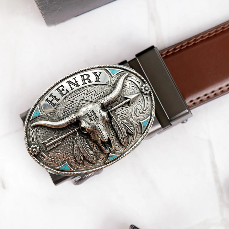 Custom Initial Western Spirit - Personalized Western Outfit Leather Belt With Shaped Buckle