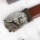 Custom Initial Western Spirit - Personalized Western Outfit Leather Belt With Shaped Buckle