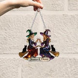Custom Any Photo - Witch Besties - Personalized Witch Window Hanging Suncatcher Ornament