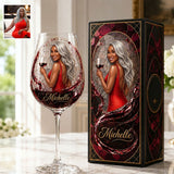 Love Wine Gift For Her - Personalized Wine Long Stem Wine Glass With Box