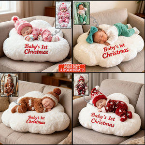 Baby's 1st Christmas - Personalized Kid Faux Fur Shaped Pillow