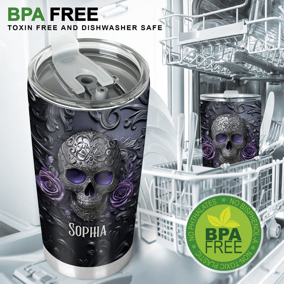 Skull And Roses - Personalized Skull Tumbler