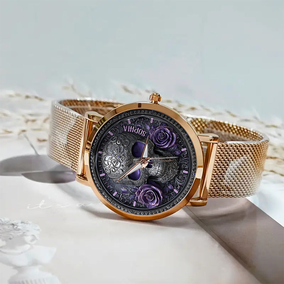 Skull And Roses - Personalized Skull Women Hand Watch