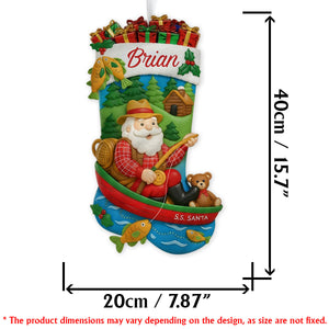 Christmas Santa Fishing - Personalized Fishing Shaped Christmas Stocking