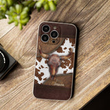 Skeleton Bull Skull - Personalized Western Leather Phone Case