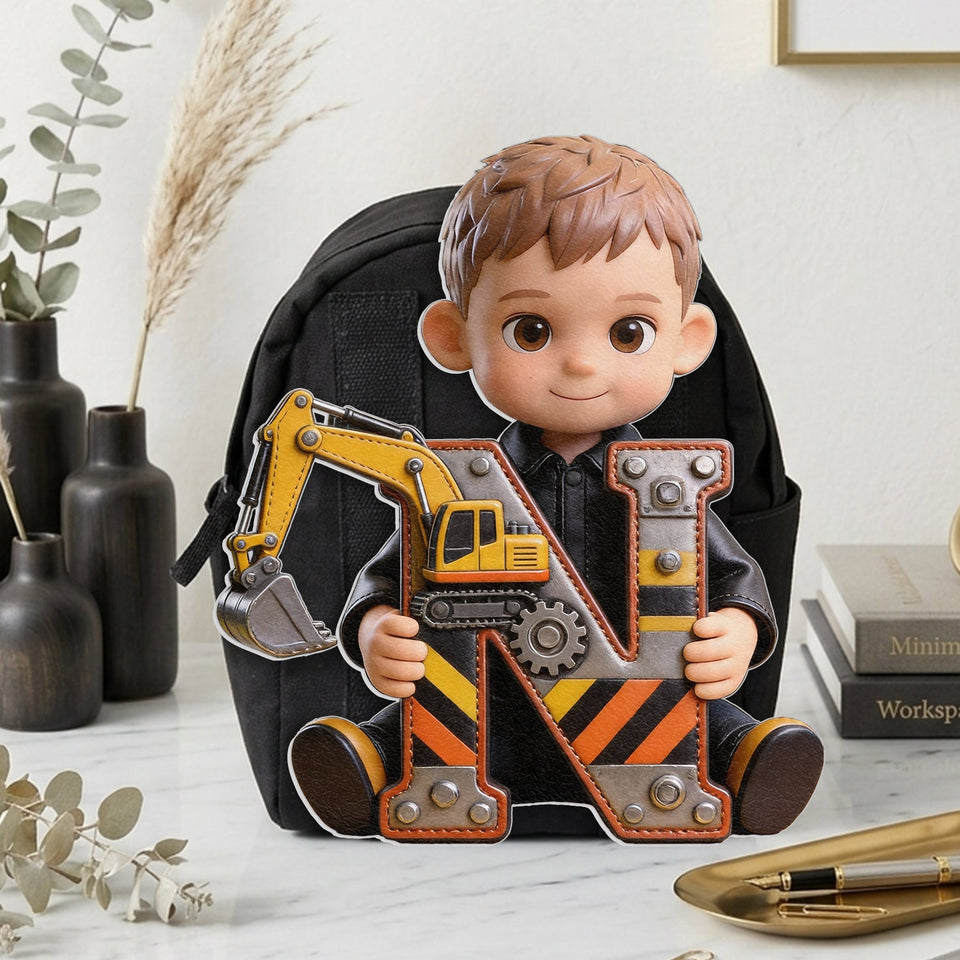Alphabet Letter Construction Theme - Personalized Kid Changeable Leather Patch Backpack