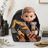 Alphabet Letter Construction Theme - Personalized Kid Changeable Leather Patch Backpack
