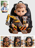 Alphabet Letter Construction Theme - Personalized Kid Changeable Leather Patch Backpack