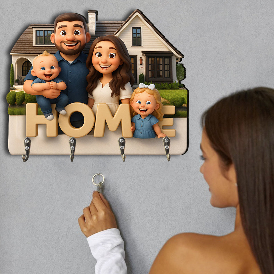 Home Is Where The Heart Is - Personalized Family Custom Shaped Hanging Rack