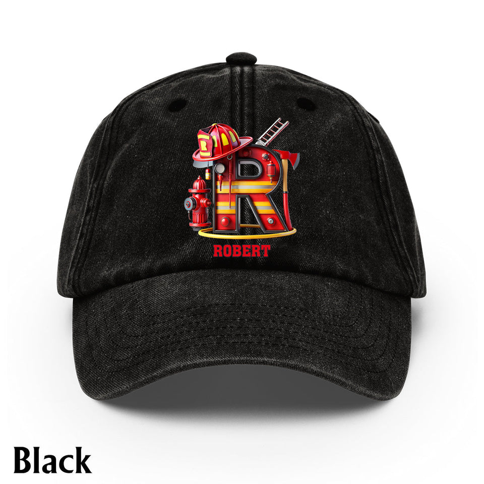 Alphabet Firefighter - Personalized Firefighter Washed Denim Cap
