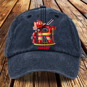 Alphabet Firefighter - Personalized Firefighter Washed Denim Cap