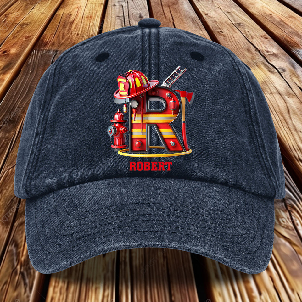 Alphabet Firefighter - Personalized Firefighter Washed Denim Cap