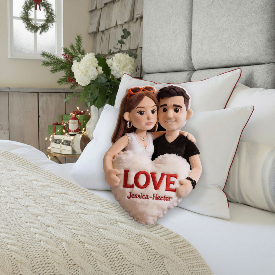 Photo to Custom Cut-Shape Plush Pillow - Personalized Couple Faux Fur Shaped Pillow