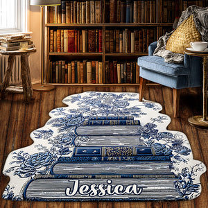 Vintage Flower Book Toile De Jouy Style - Personalized Book Shaped Doormat/ Rug