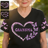 Custom Bling Shirt For Grandma/ Mother - Personalized Grandma Fully Printed V-Neck T-Shirt