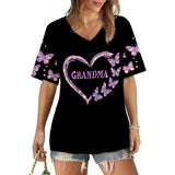 Custom Bling Shirt For Grandma/ Mother - Personalized Grandma Fully Printed V-Neck T-Shirt