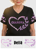 Custom Bling Shirt For Grandma/ Mother - Personalized Grandma Fully Printed V-Neck T-Shirt