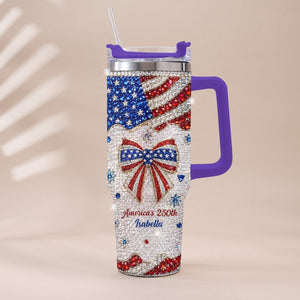 America's 250th Bow - Personalized Independence Day/ 4th of July Rhinestone Tumbler With Plush Charm