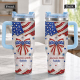America's 250th Bow - Personalized Independence Day/ 4th of July Rhinestone Tumbler With Plush Charm