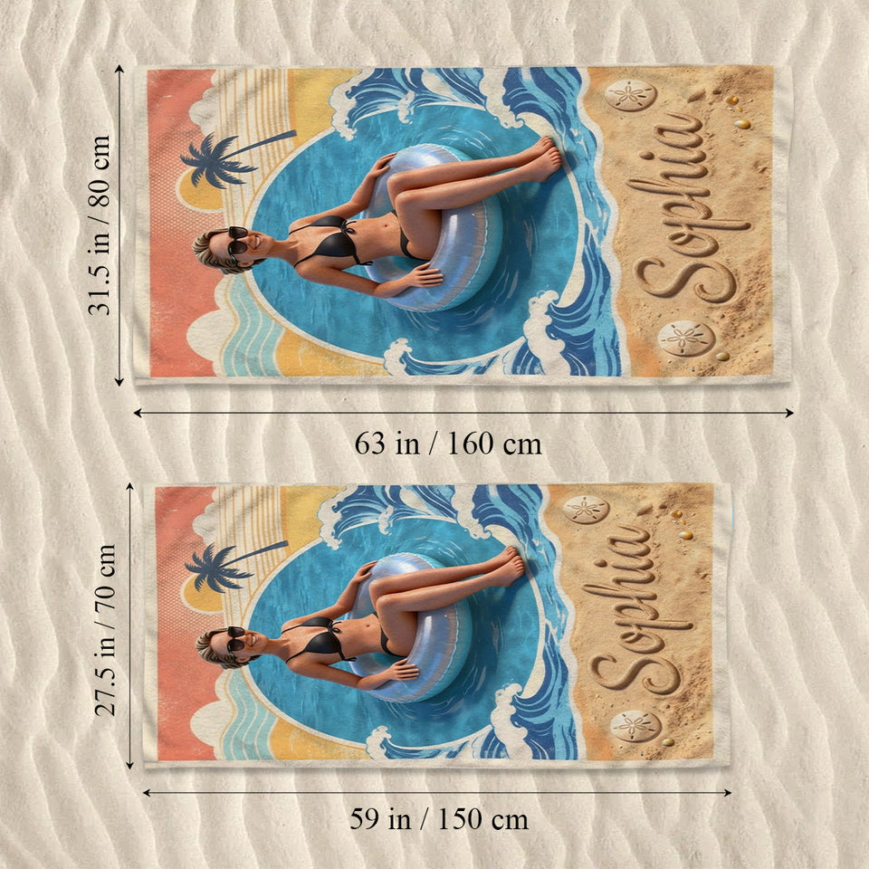 Custom From Photo Retro Summer Beach - Personalized Sea Lover Quick-dry Beach Towel/ Bath Towel