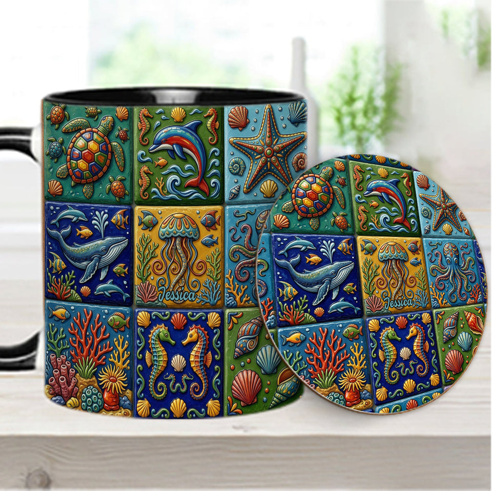 Sea Creatures - Personalized Sea Lover Accent Mug & Coaster