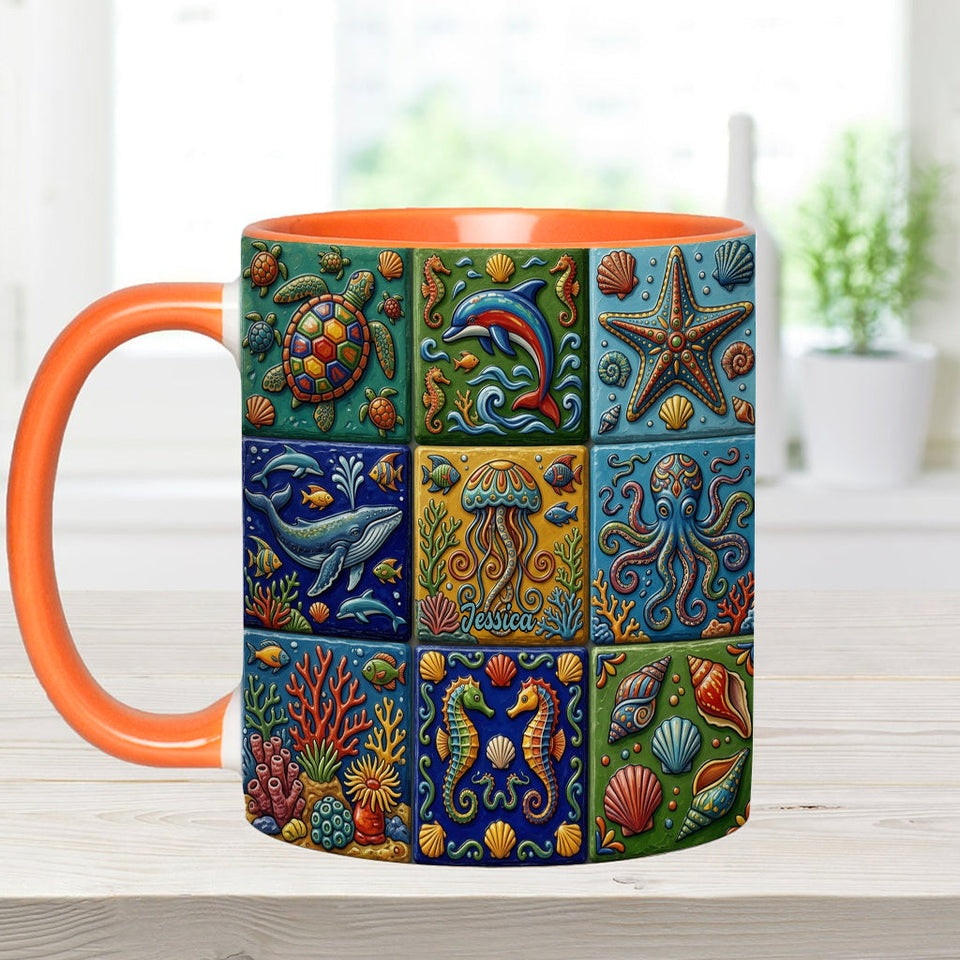 Sea Creatures - Personalized Sea Lover Accent Mug & Coaster