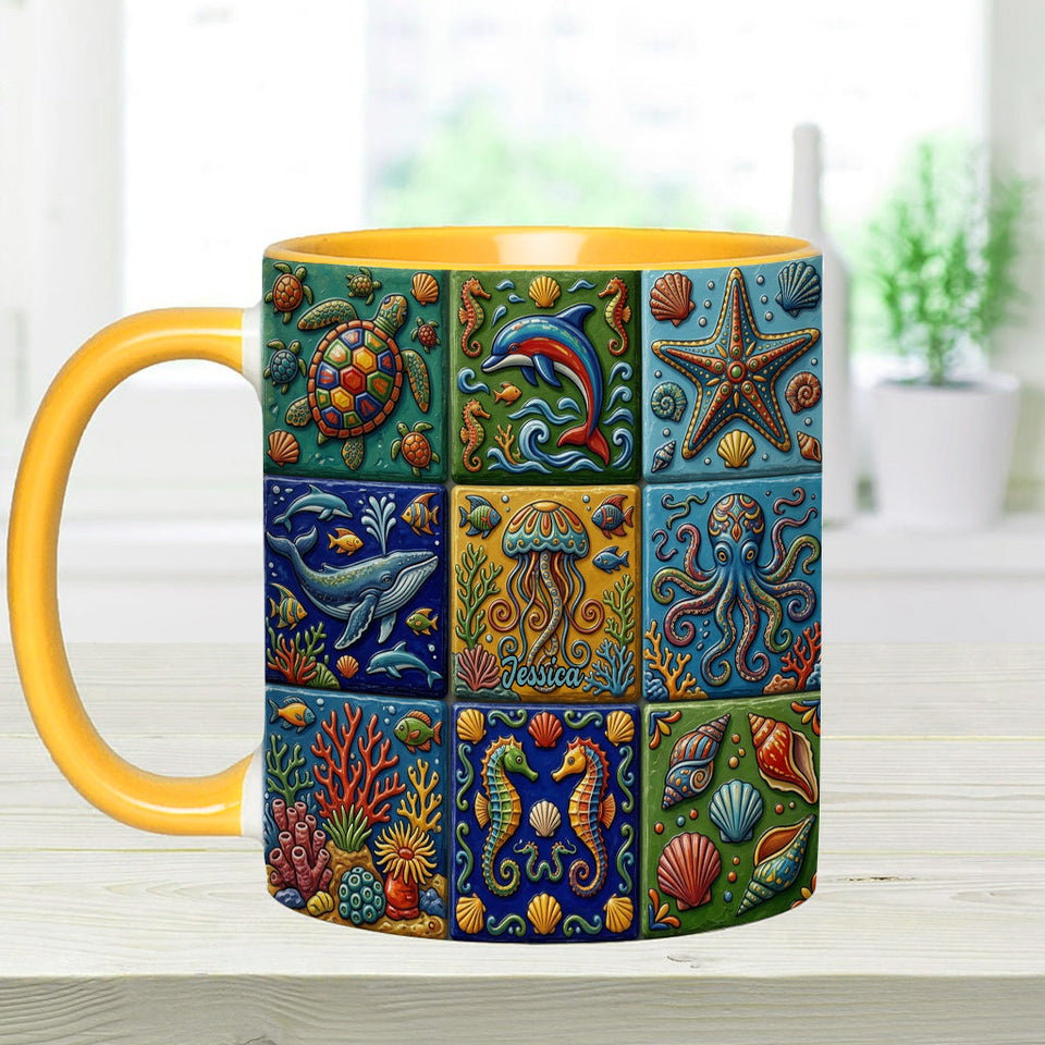 Sea Creatures - Personalized Sea Lover Accent Mug & Coaster