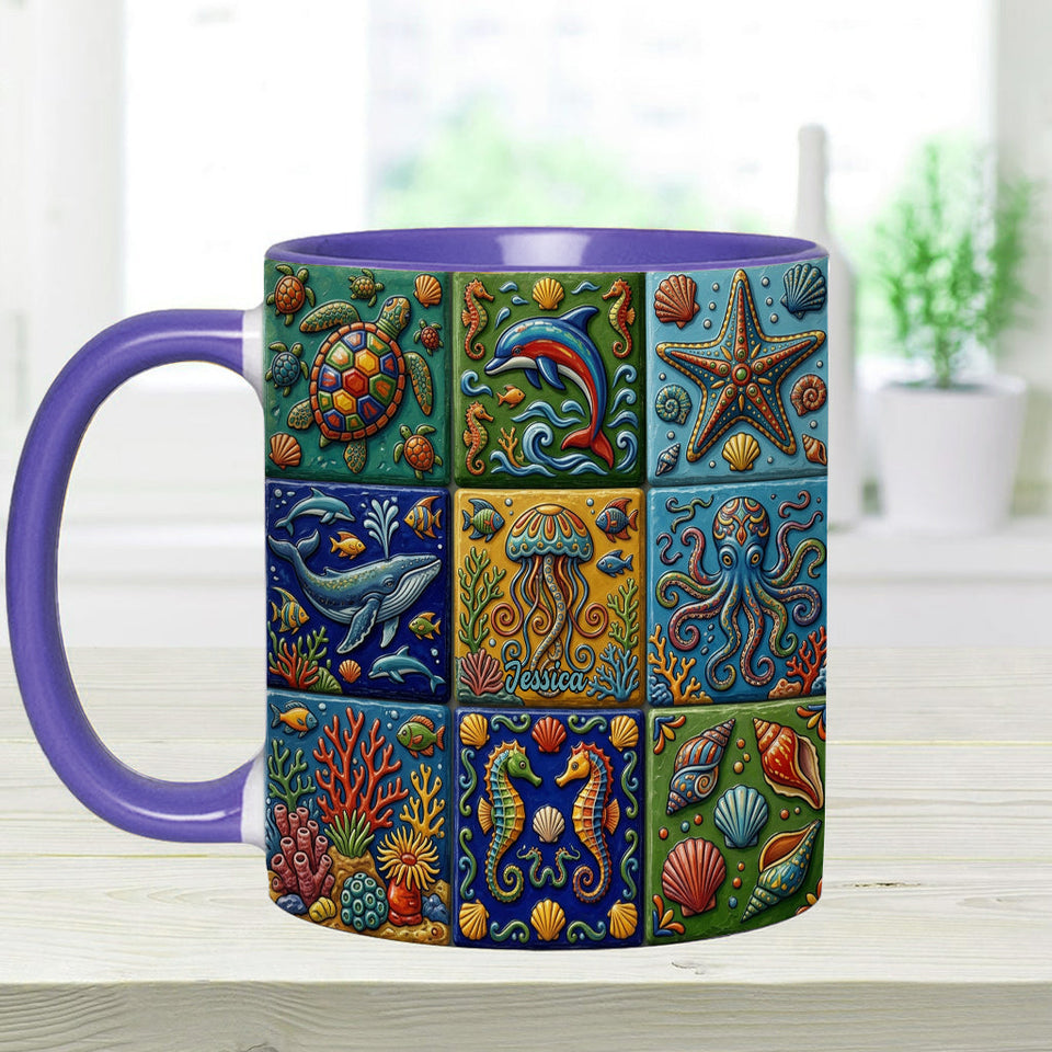 Sea Creatures - Personalized Sea Lover Accent Mug & Coaster