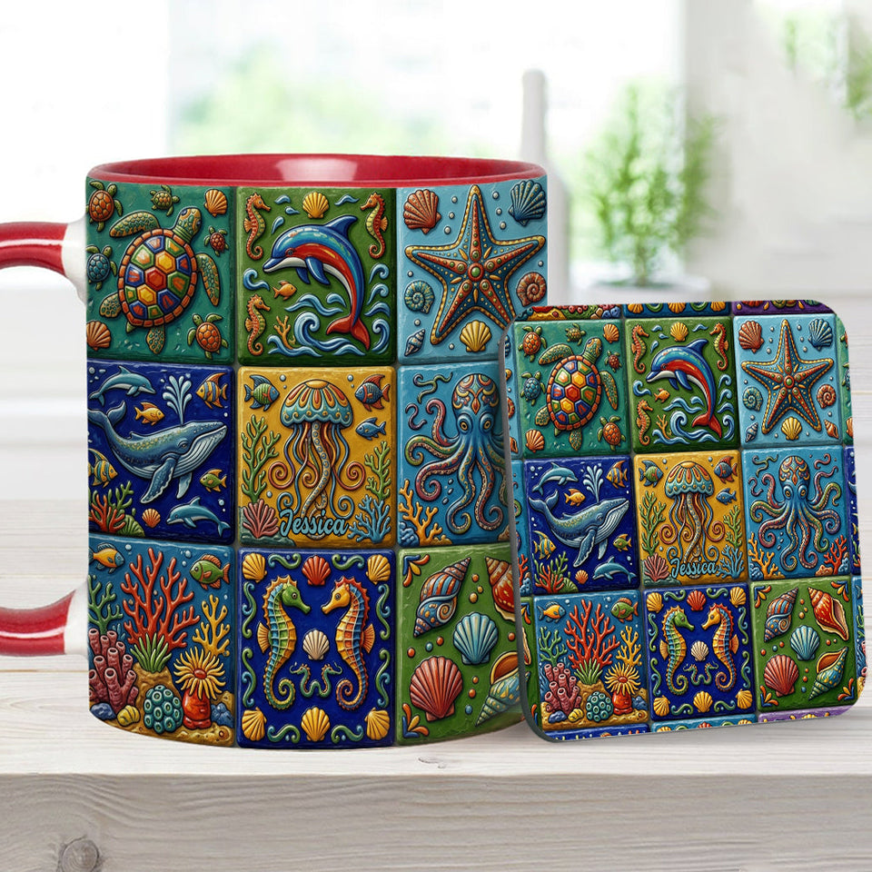 Sea Creatures - Personalized Sea Lover Accent Mug & Coaster