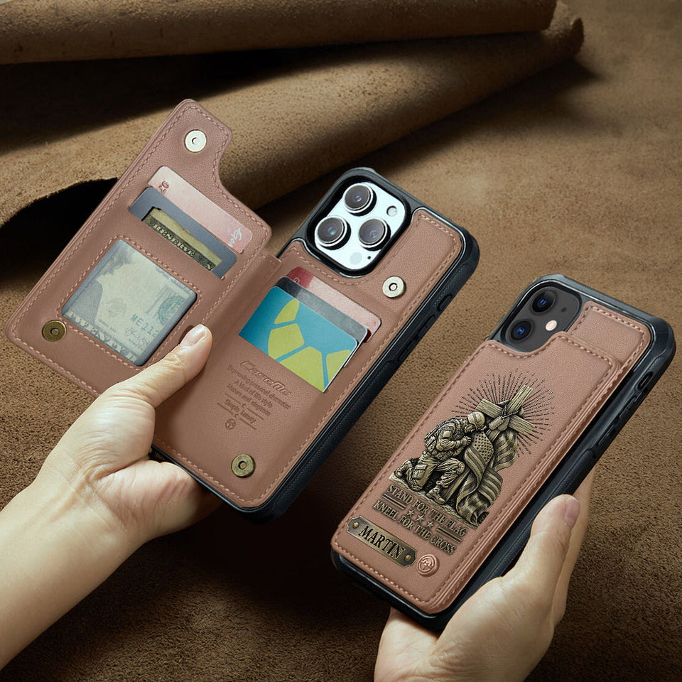 Kneel For The Cross - Personalized Veteran Wallet Phone Case